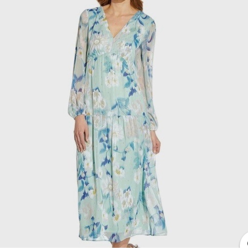 Adrianna Papell Floral Maxi Dress in Blue and Cream